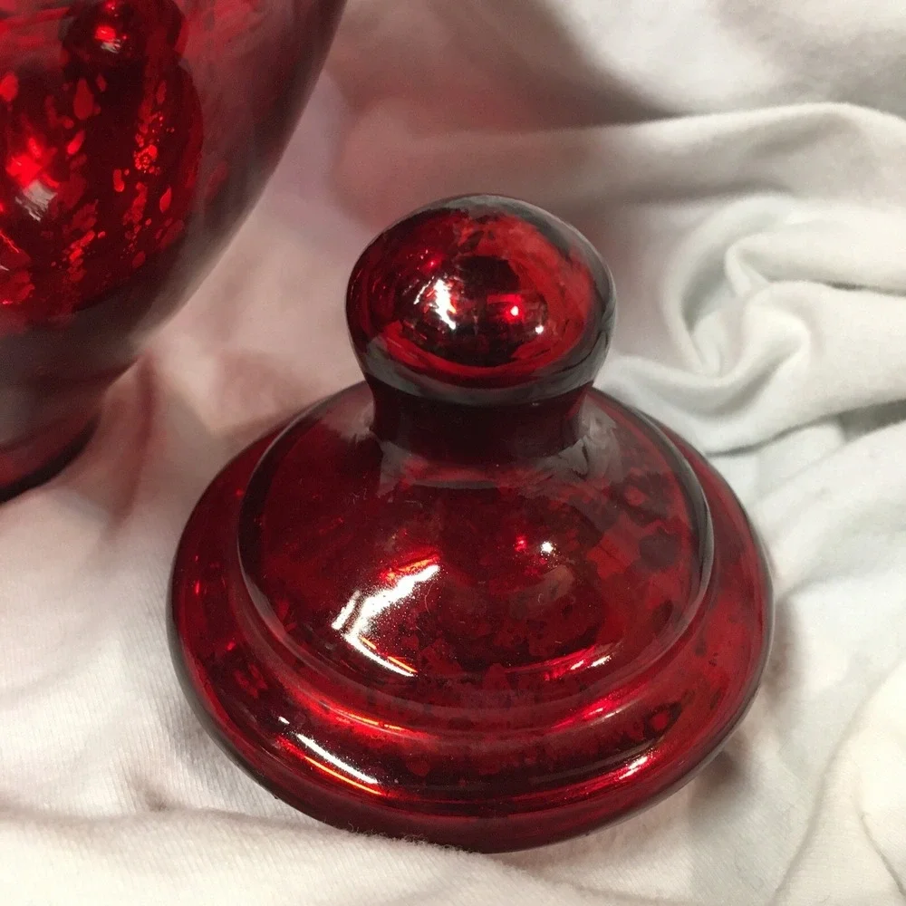 Red Mercury Glass Vase With Lid Holiday Decor 9